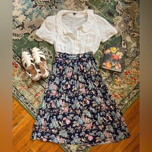 Vintage Floral Navy & Pink Skirt